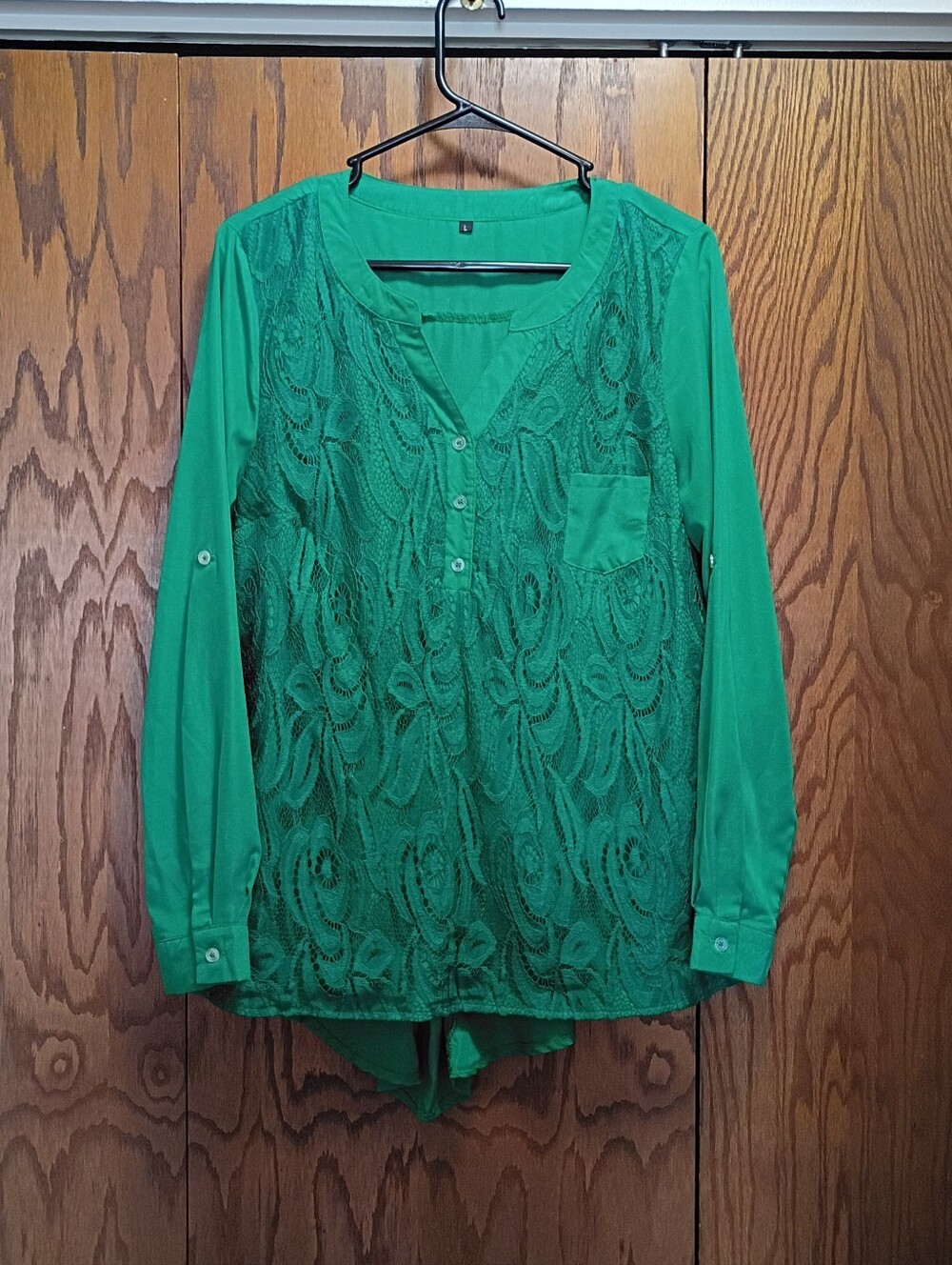 Women’s Green Lace Front Button Blouse
